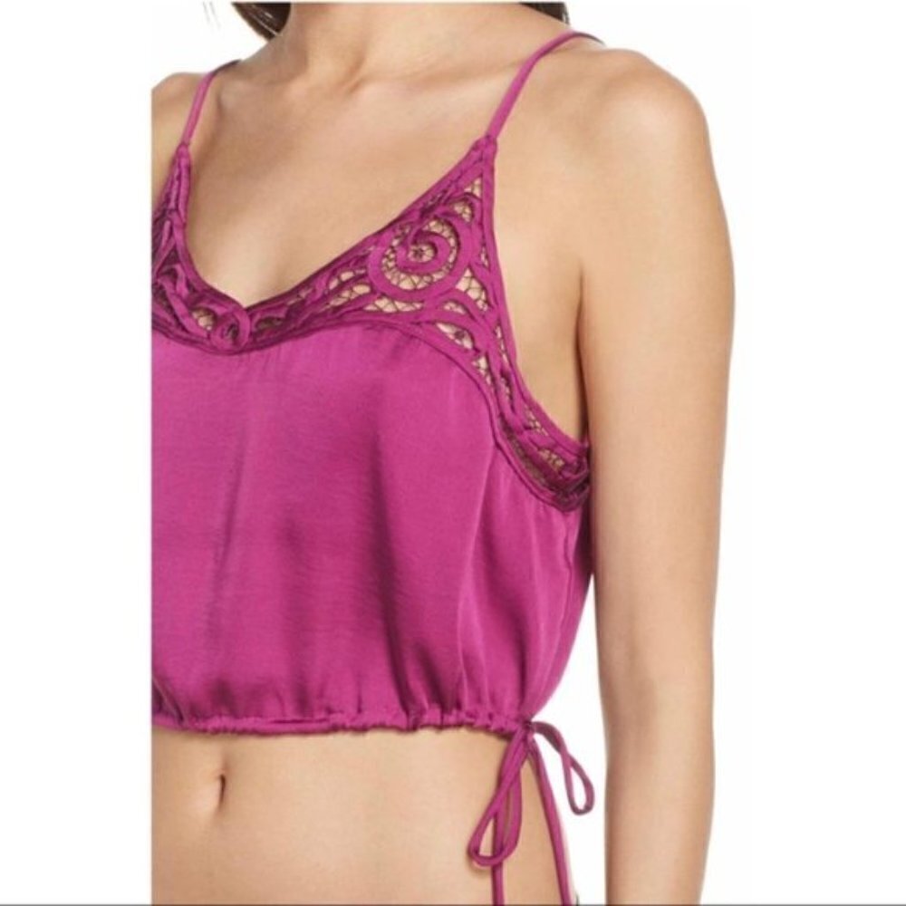 Free People Dark Orchid Blouson Satin Crop Top - Picture 3 of 10